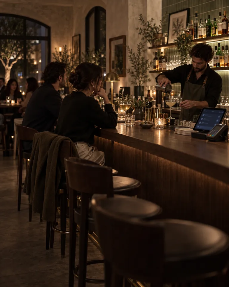 Bars and pubs: Running tabs, guests who move, and a bill split by seat at close.